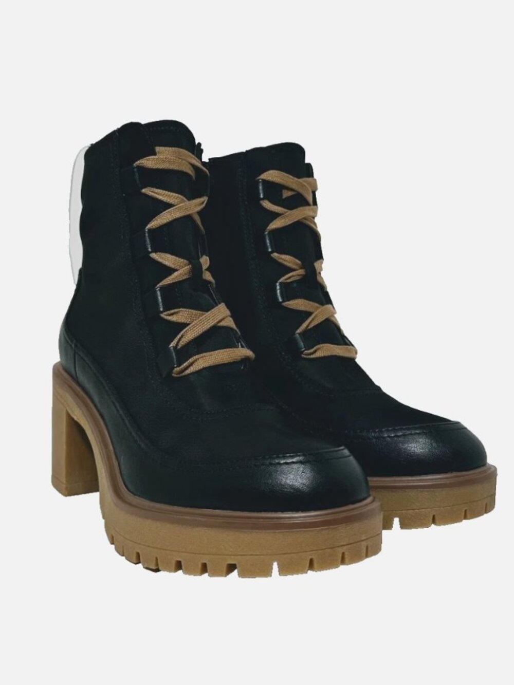 UNIVERSAL THREAD GLENDA LACE-UP HEELED HIKING BOOTS -BLACK/TAN- CHUNKY LUG SOLE